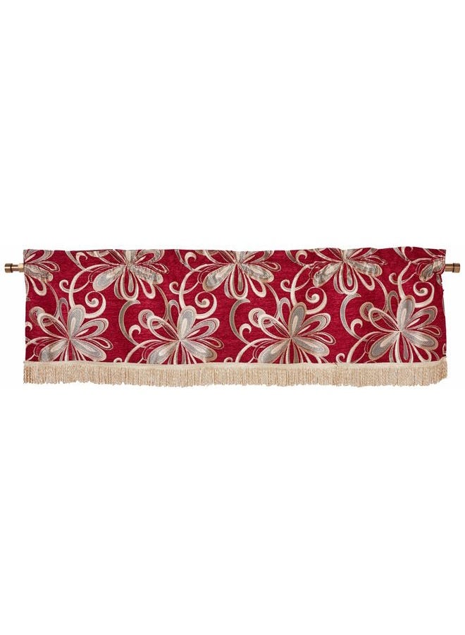 Violet Linen Chenille Chateau Vintage Floral Design Window Valance, 60" x 15", Burgundy - Image 1