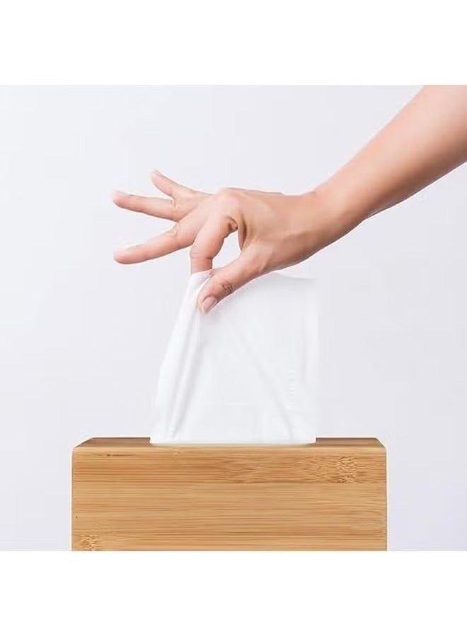هابي هوم صندوق مناديل من الخيزران مقاس 23 × 9 × 10 سم مع حامل مناديل خشبي طبيعي بقاعدة قابلة للإزالة لصناديق المناديل الورقية والمناديل المبللة القياسية، موزع مناديل مستطيل، طبيعي - Image 3