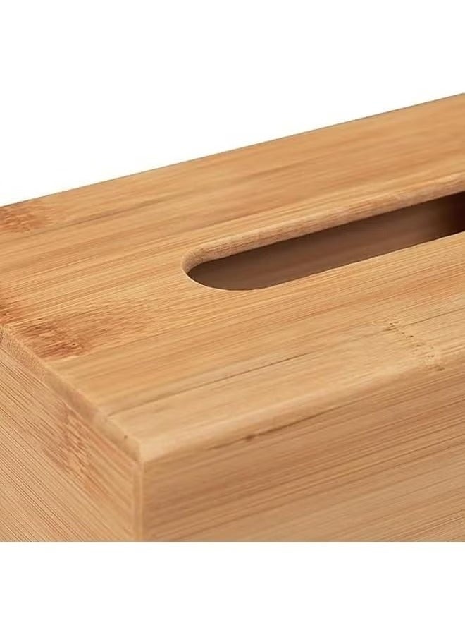 هابي هوم صندوق مناديل من الخيزران مقاس 23 × 9 × 10 سم مع حامل مناديل خشبي طبيعي بقاعدة قابلة للإزالة لصناديق المناديل الورقية والمناديل المبللة القياسية، موزع مناديل مستطيل، طبيعي - Image 2