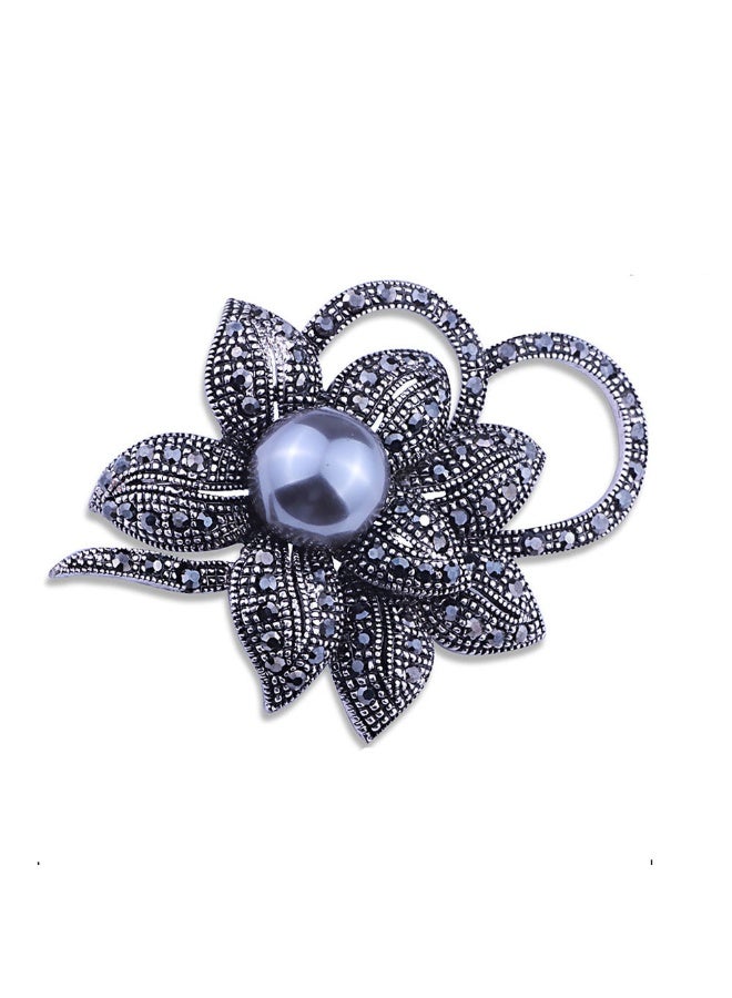 Mark Fairwhale Vintage Fhinestone Black Pearl Alloy Brooch