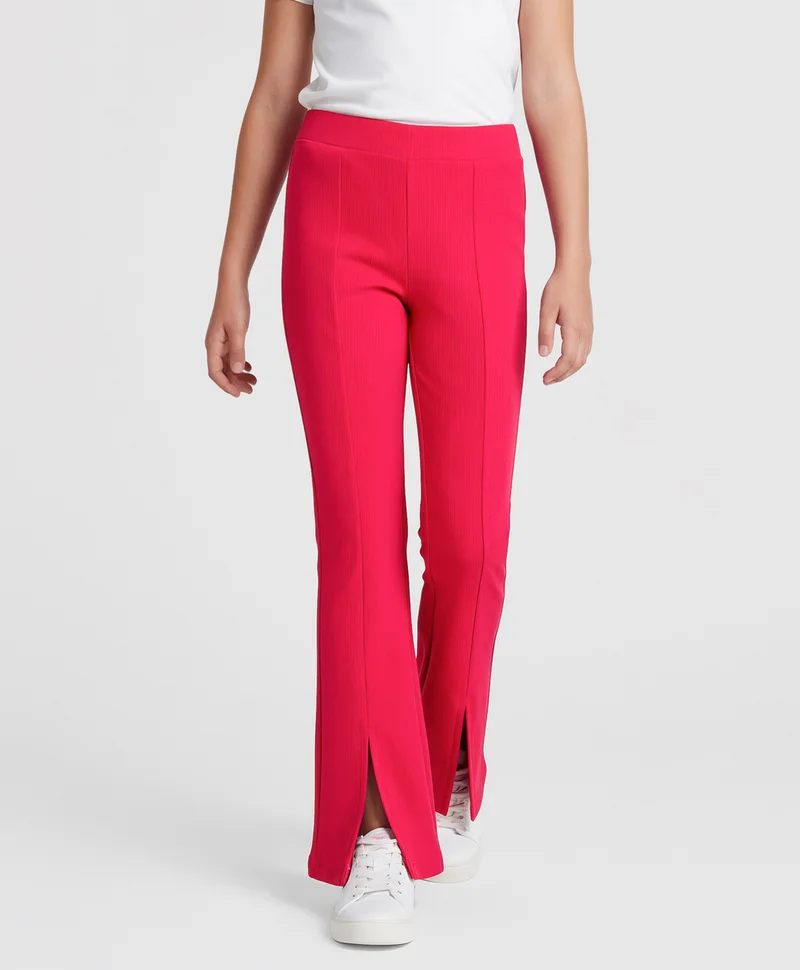 Pine Kids Pine Kids Cotton Lycra Knit Full Length Solid Bootcut Leggings - Fuchsia