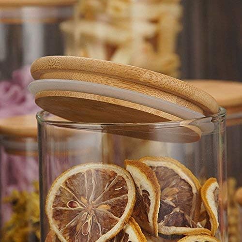TADRUP 1400ML Kitchen Storage Glass Jars with Wooden Lids Borosilicate Glass Food Storage Containers Air Tight glass jar for Tea Coffee Spice Candy 1400ml Round Glass jar Pack of 6 - Image 3