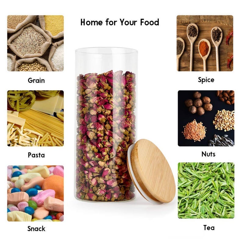 TADRUP 1400ML Kitchen Storage Glass Jars with Wooden Lids Borosilicate Glass Food Storage Containers Air Tight glass jar for Tea Coffee Spice Candy 1400ml Round Glass jar Pack of 6 - Image 4
