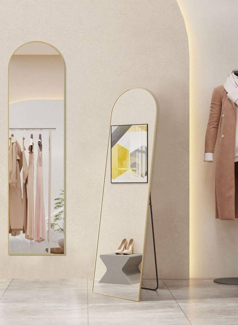 Decorhills Arched Full Length Mirror, 59"x 16" Floor Mirror with Aluminum Alloy Thin Frame, Full Body Mirror Hanging or Leaning for Wall Bedroom Dressing Mirror Decor, Gold - Image 1