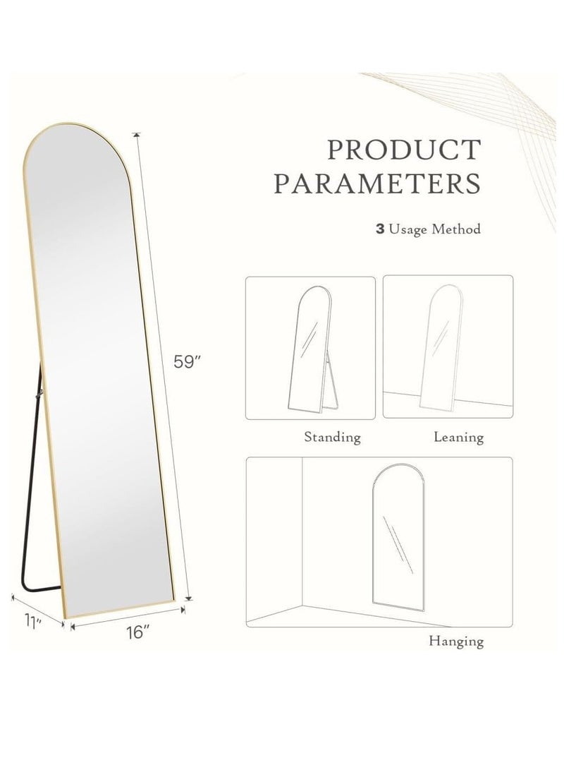Decorhills Arched Full Length Mirror, 59"x 16" Floor Mirror with Aluminum Alloy Thin Frame, Full Body Mirror Hanging or Leaning for Wall Bedroom Dressing Mirror Decor, Gold - Image 2