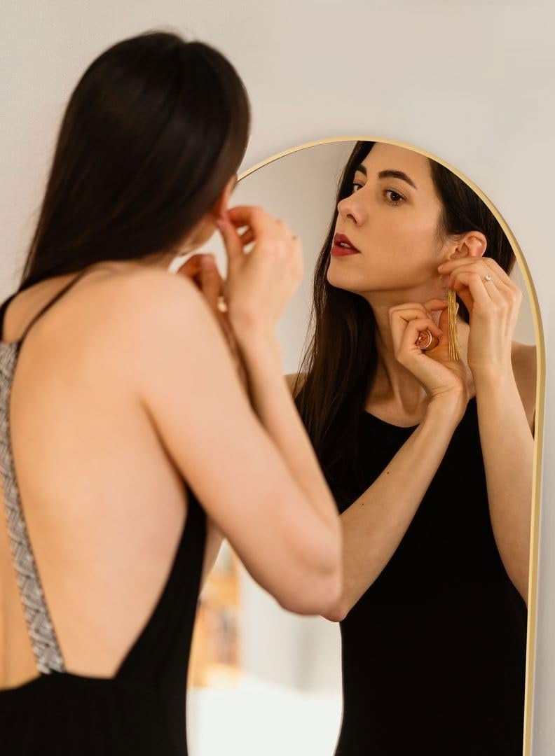 Decorhills Arched Full Length Mirror, 59"x 16" Floor Mirror with Aluminum Alloy Thin Frame, Full Body Mirror Hanging or Leaning for Wall Bedroom Dressing Mirror Decor, Gold - Image 3