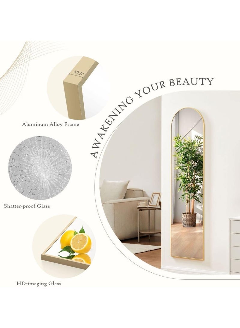 Decorhills Arched Full Length Mirror, 59"x 16" Floor Mirror with Aluminum Alloy Thin Frame, Full Body Mirror Hanging or Leaning for Wall Bedroom Dressing Mirror Decor, Gold - Image 4