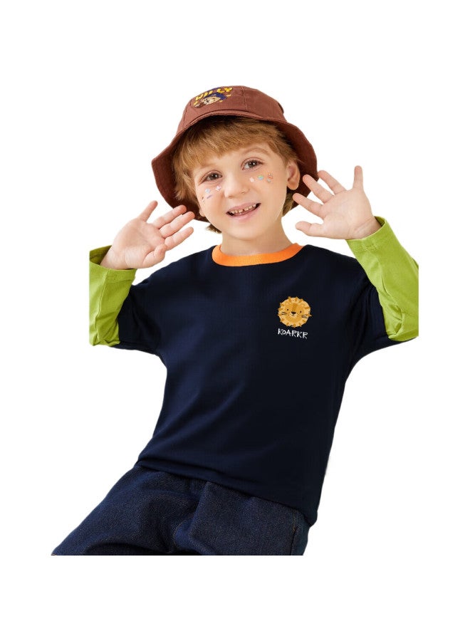 Mqdmini Boys' Long-Sleeve T-Shirt, Children'S Faux Two-Piece T-Shirt, Top For Young Kids, Base Layer, Little Lion Head - Image 2