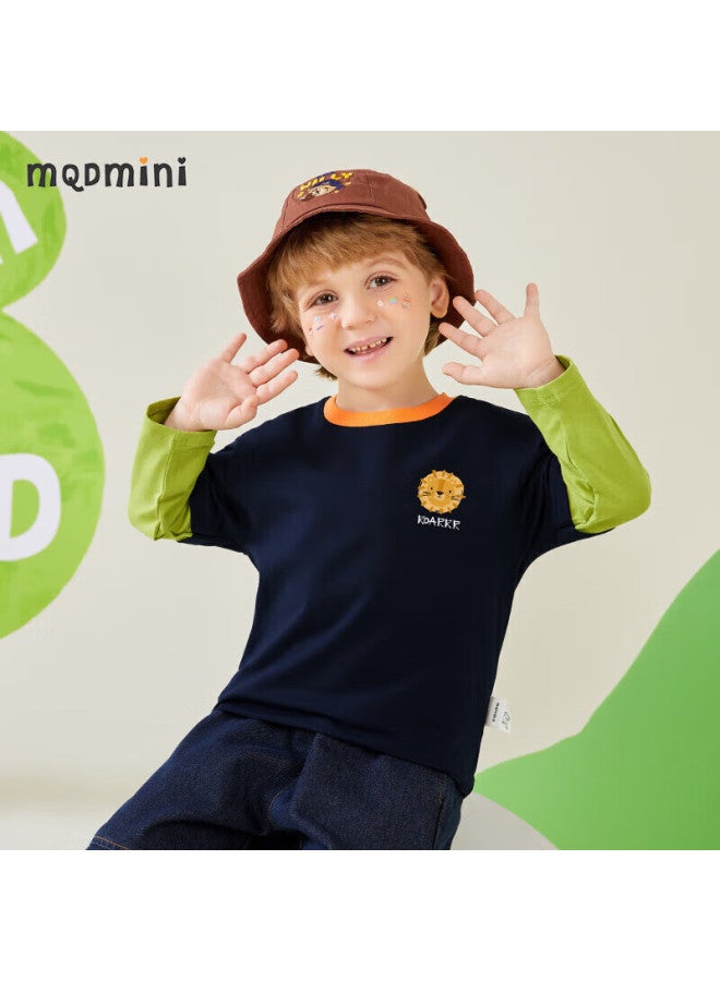 Mqdmini Boys' Long-sleeve T-shirt, Children's Faux Two-piece T-shirt, Top For Young Kids, Base Layer, Little Lion Head - Image 3