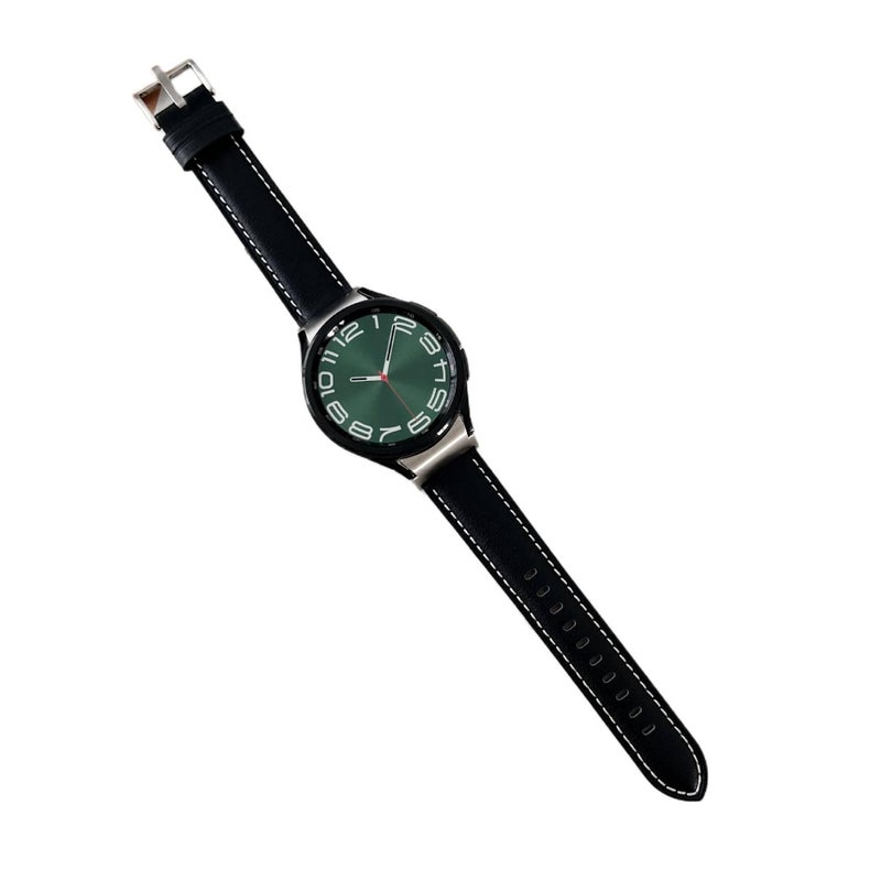 Adjustable Leather Classic Strap Smartwatch Band Compatible with Samsung Galaxy Watch 6 with Fit Replacement Strap in Black - Image 1