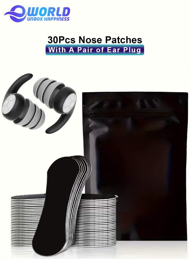 إي وورلد مجموعة من 30 لاصق أنفي للتنفس وسدادات أذن عازلة للضوضاء – سدادات أذن سيليكون قابلة لإعادة الاستخدام مع لاصقات أنفية مقاومة للعرق لنوم هادئ في المنزل والسفر - Image 1