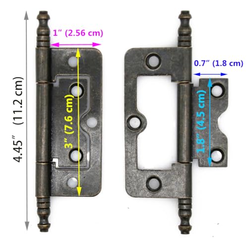 LXZ 4 PCs Antique Bronze Flap Hinges with Lengthened Axis - Vintage Style Hinges for Door Wooden Chest Cabinet - Plate Length of 3" (76 mm), Large Size - Image 2