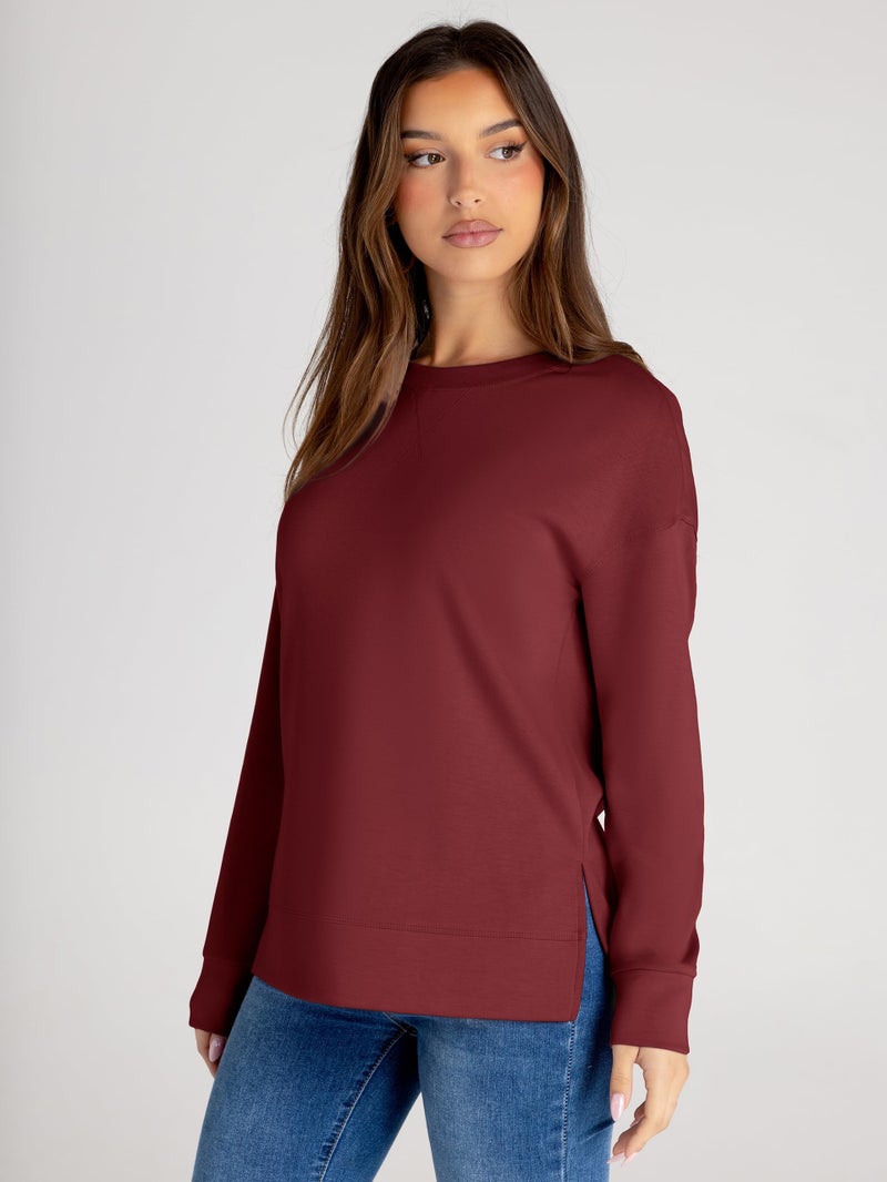 Glamaker Women's Fall Long Sleeve Crewneck Sweatshirt Air Essentials Soft Oversized Pullover Sweatshirts Burgundy XL - Image 3
