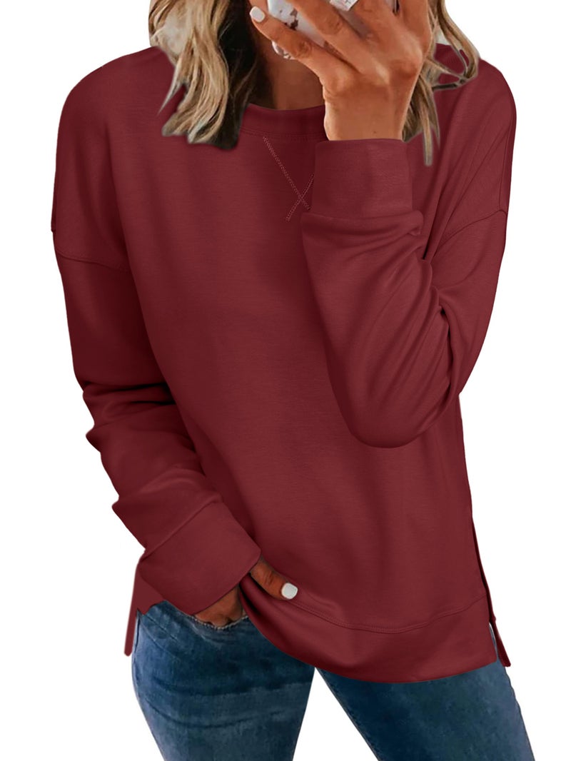 Glamaker Women's Fall Long Sleeve Crewneck Sweatshirt Air Essentials Soft Oversized Pullover Sweatshirts Burgundy XL - Image 1