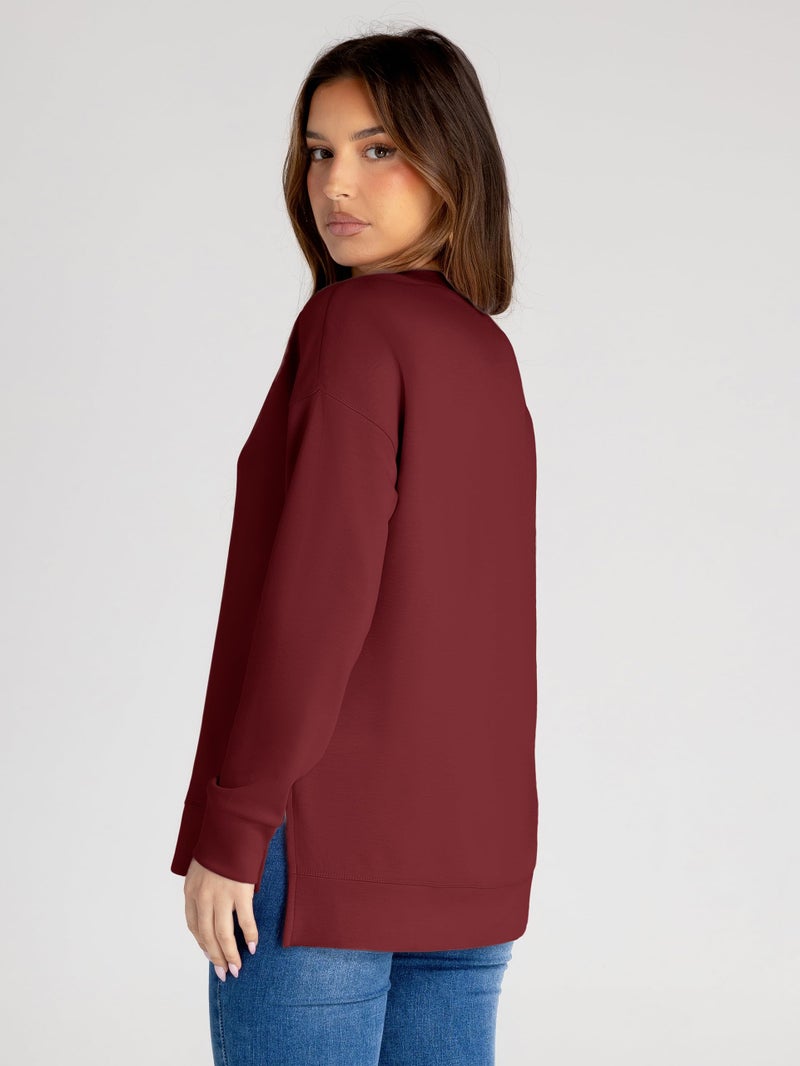 Glamaker Women's Fall Long Sleeve Crewneck Sweatshirt Air Essentials Soft Oversized Pullover Sweatshirts Burgundy XL - Image 5