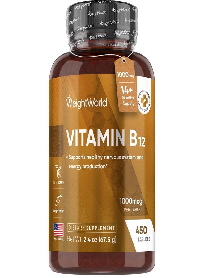 WeightWorld Vitamin B12 1000mcg | 450 Tablets (1+ Year Supply) | B12 Methylcobalamin Form | Vegetarian B12 Vitamins for Women and Men | 1-a-Day VIT B12 Supplement | Made in The USA - Image 1
