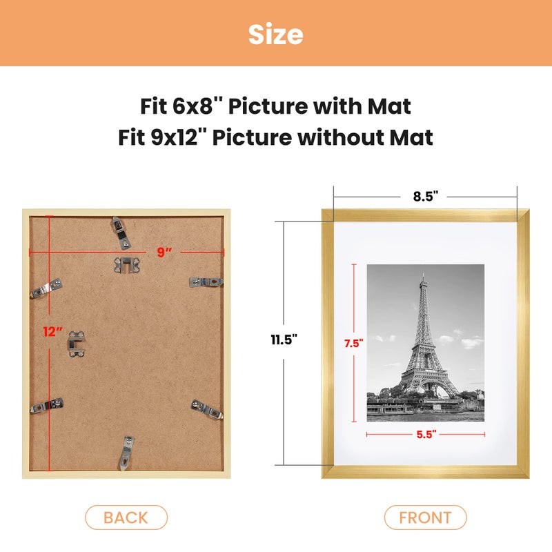 أبس سيمبلز upsimples 9x12 صورة إطار صورة من 5 صور عرض 6x8 مع حصيرة أو 9x12 بدون حصيرة جدار معرض إطارات الصور الذهب - Image 4