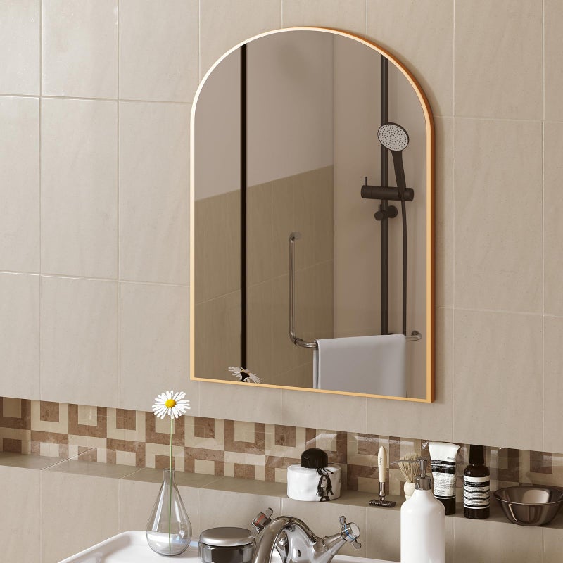 DUMOS Gold Metal Arch Vanity Rounded Rectangle Bathroom Mirrors for Over Sink Wall, 21x30 Inch Large Matte Mirror, Modern Decorative for Restroom, Farmhouse - Image 1