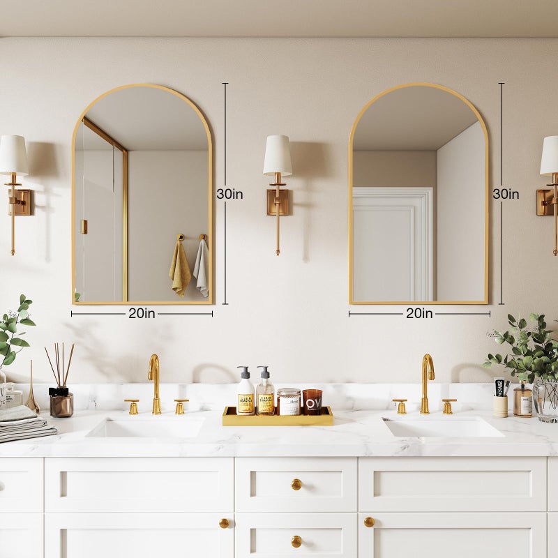 DUMOS Gold Metal Arch Vanity Rounded Rectangle Bathroom Mirrors for Over Sink Wall, 21x30 Inch Large Matte Mirror, Modern Decorative for Restroom, Farmhouse - Image 2