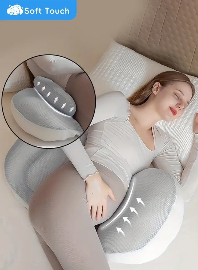 سوفت تاتش وسادة الحمل وسادة حمل مريحة (إرجونومية) - وسادة جسم قابلة للتعديل للنوم على الجانب - وسادة أمومة على شكل حرف U لدعم الظهر والرقبة والوركين - مصنوعة من قماش التنسل - مستلزمات حمل أساسية ومريحة للأمهات (رمادي) - Image 2