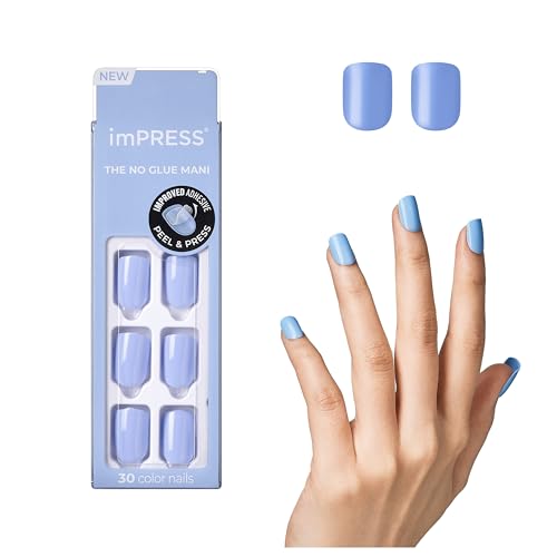 Impress KISS imPRESS No Glue Mani Press On Nails, , 'Baby why so Blue', Blue, Short Size, Squoval Shape, Includes 30 Nails, Prep Pad, Instructions Sheet, 1 Manicure Stick, 1 Mini File - Image 1