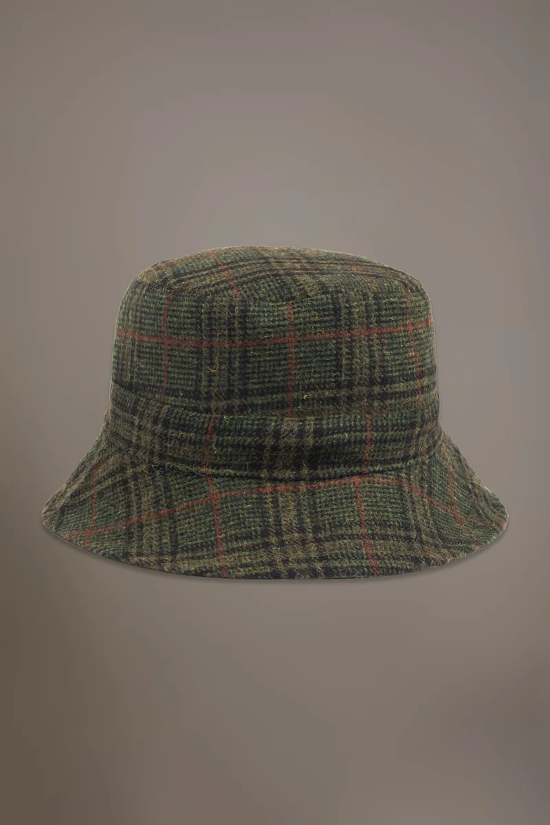 Double face check design wool blend fisherman hat - Green