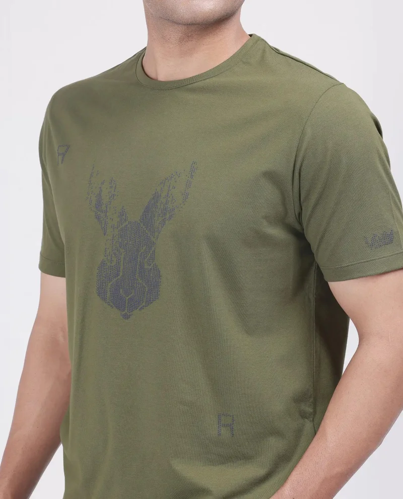 Rare Rabbit Men's Logo Graphic Print Regular Fit T-Shirt