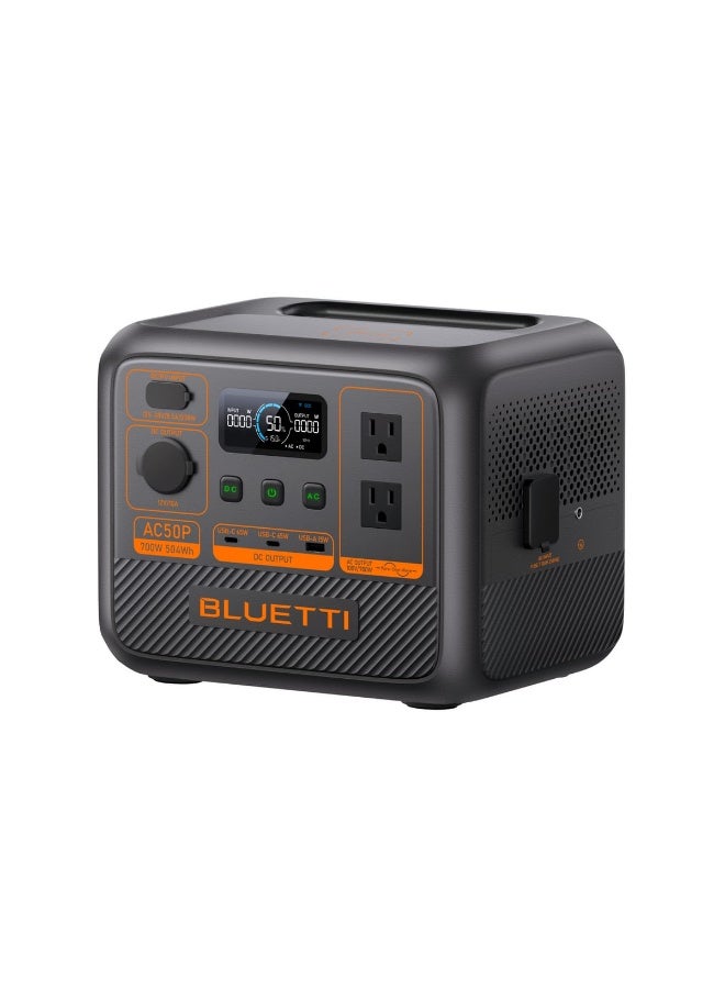 بلويتي BLUETTI AC50P محطة طاقة محمولة بقدرة 700 واط، بطارية LiFePO4 بسعة 504 واط/ساعة، مولد شمسي سريع الشحن، باور بانك UPS للتخييم والسفر والمنزل - Image 2