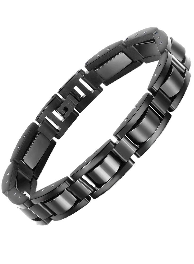 bebeFuture Men's Bracelet Relief Classic Black Stainless Steel Bracelets with Remove Tool - Image 1