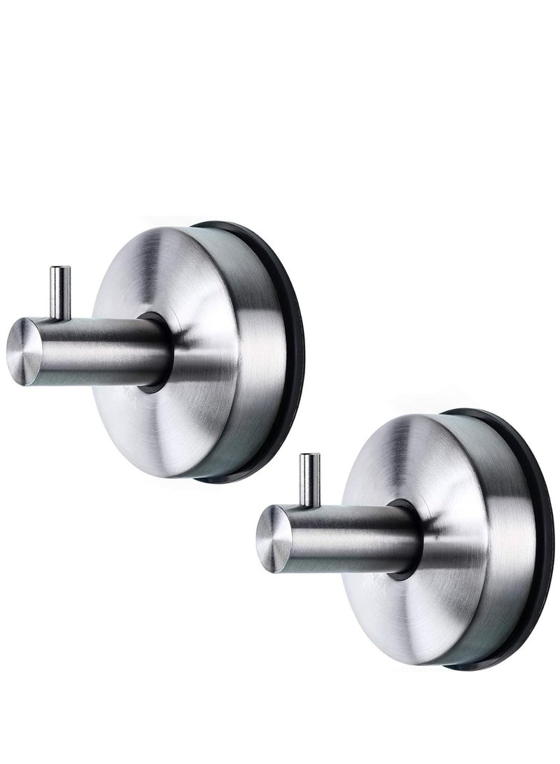 Suction Cup Hooks for Shower Towel Holder Stainless Steel Vacuum Bathroom Shower Hook Suction Washcloth Hanger Kitchen Towel Rack for Robe Loofah Wreath Glass Door Window Wall Brushed Silver 2Pcs - Image 1