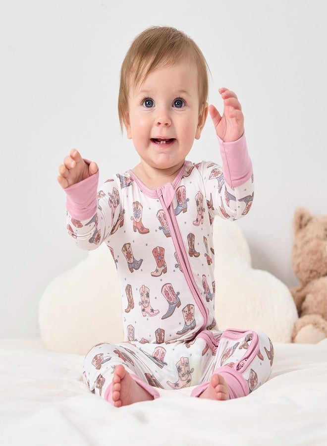 بيور بورن بيجامات أطفال من Pureborn للبنات، فيسكوز من الخيزران، بسحاب ثنائي الاتجاه، مقاس مريح، أحذية غربية، من عمر 0 إلى 3 أشهر - Image 3