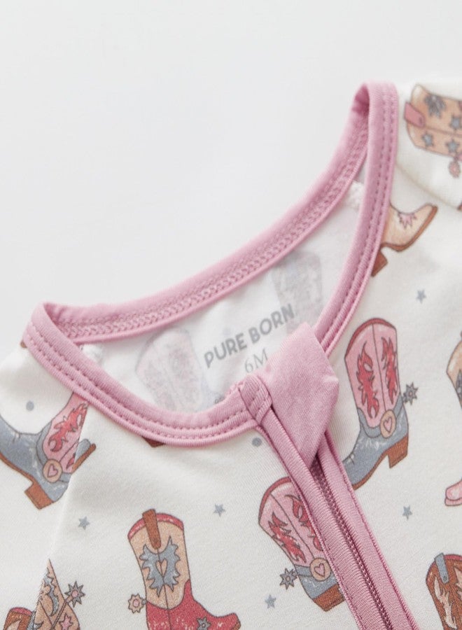 بيور بورن بيجامات أطفال من Pureborn للبنات، فيسكوز من الخيزران، بسحاب ثنائي الاتجاه، مقاس مريح، أحذية غربية، من عمر 0 إلى 3 أشهر - Image 5