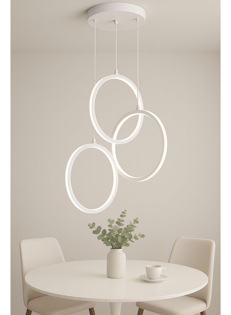 Modern LED Pendant with Three Interlocking Circles - Modern Design with Remote - White - 4481 - Image 1