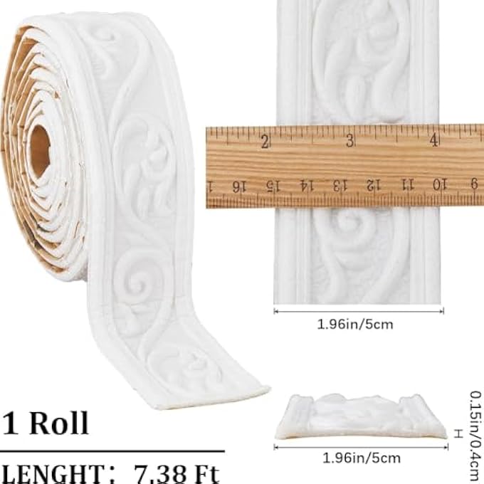 CROWN MOLDING PEEL AND STICK 3D FOAM WALL TRIM, WHITE SELF-ADHESIVE DECORATIVE WALLPAPER BORDER, FLEXIBLE BASEBOARD EDGING FOR MIRROR, WALL, HOTEL DIY DECOR, 88 X 2 INCH - Image 3