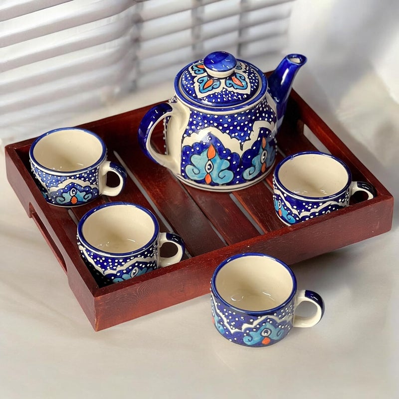BACKKSPACE RETAIL Teapot Wooden Tray Collection for 4 Cups Blue Eye - Image 3