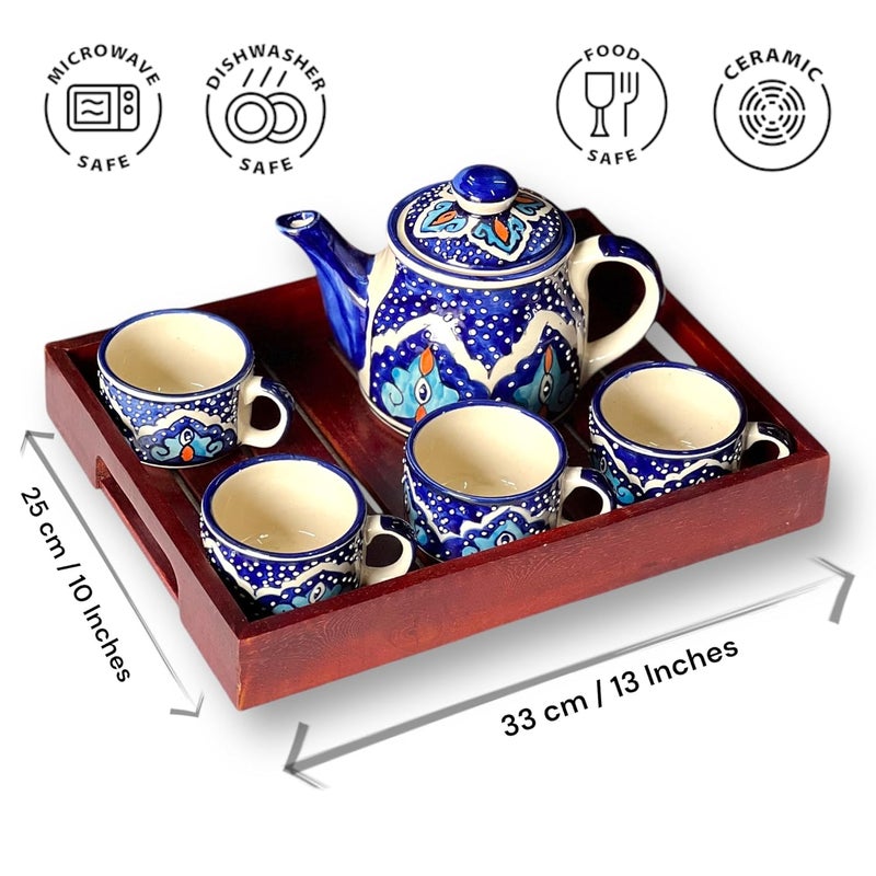 BACKKSPACE RETAIL Teapot Wooden Tray Collection for 4 Cups Blue Eye - Image 5