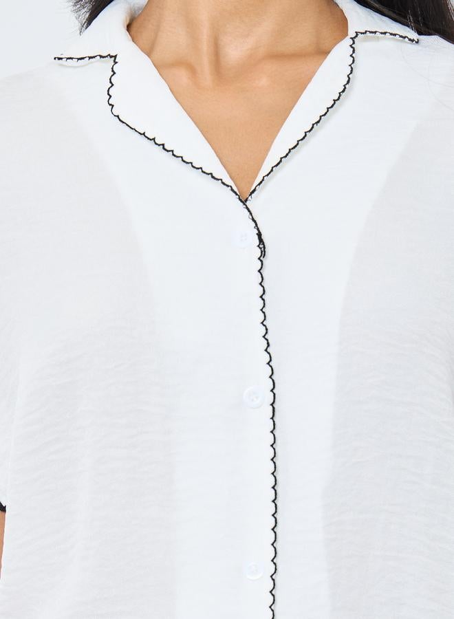 تايك تو قميص بأزرار وزخارف متباينة مخيطة - Image 3