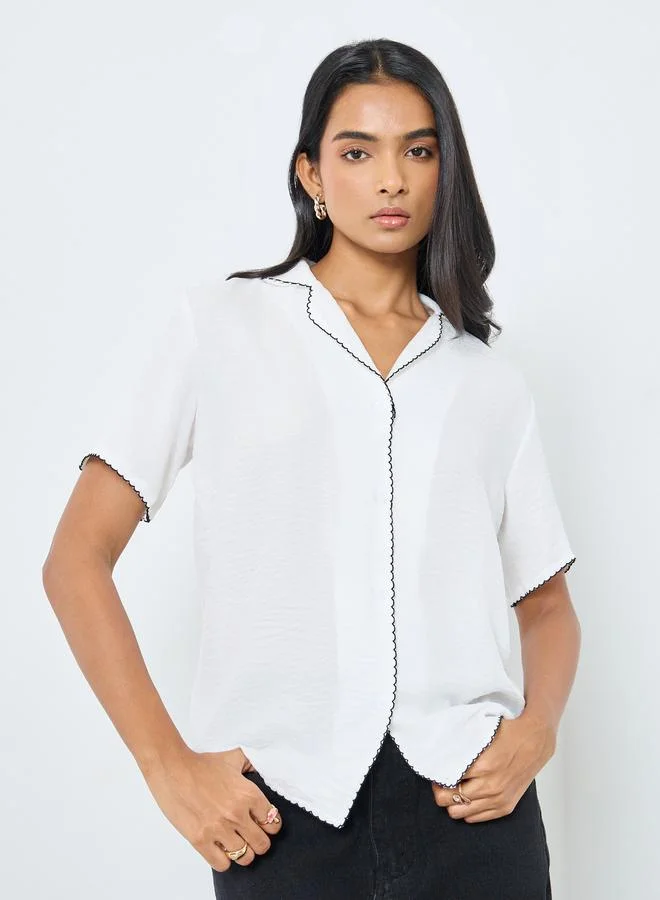 Take Two Contrast Stitched Trim Buttoned Shirt