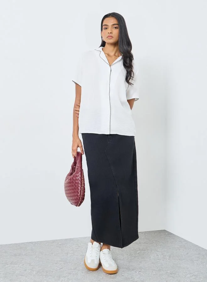 Take Two Contrast Stitched Trim Buttoned Shirt