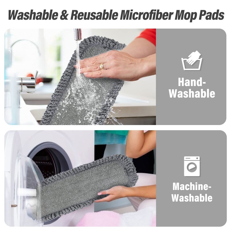 Panda Grip 16.5 inch Mop Pads Refills, 3 Pack Microfiber Reusable Replacement Mop Pads Flat Replacements Heads for Wet Or Dry Floor Cleaning and Scrubbing, Grey Tassel Cloth - Image 5