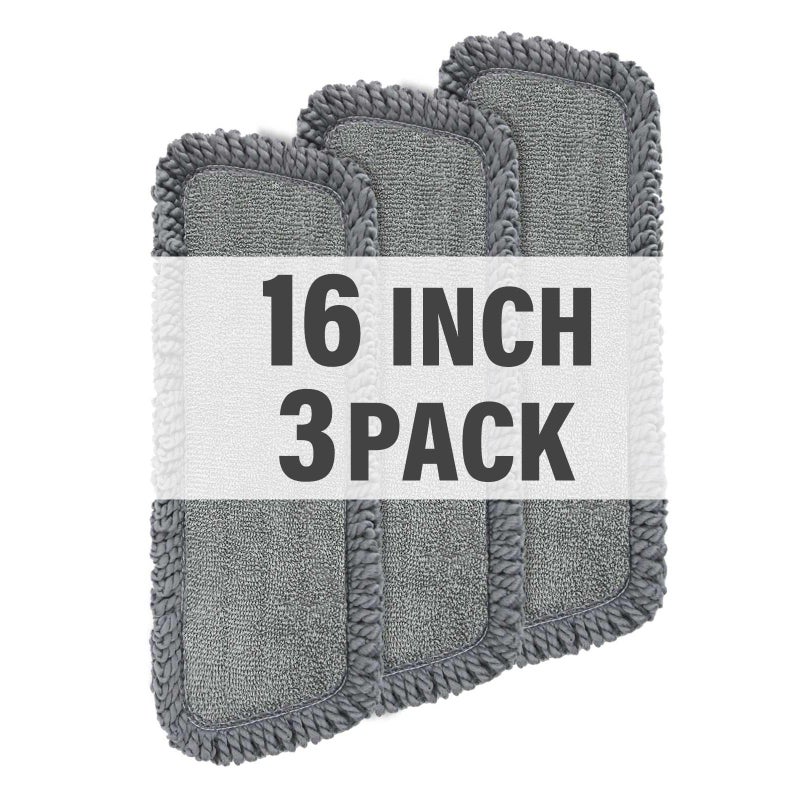 Panda Grip 16.5 inch Mop Pads Refills, 3 Pack Microfiber Reusable Replacement Mop Pads Flat Replacements Heads for Wet Or Dry Floor Cleaning and Scrubbing, Grey Tassel Cloth - Image 1