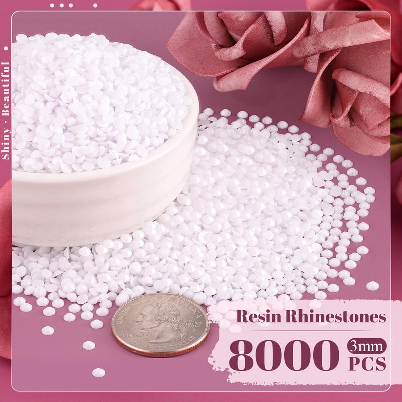 BELLEBOOST 8000PCS 3mm Resin Rhinestones Bulk for Crafting (White), Flatback Bedazzling Crystals for Crafts DIY Nail Decoration, Gems Charms for Tumbler Shoes Clothing Fabric with Pickup Pen and Tweezers - Image 2