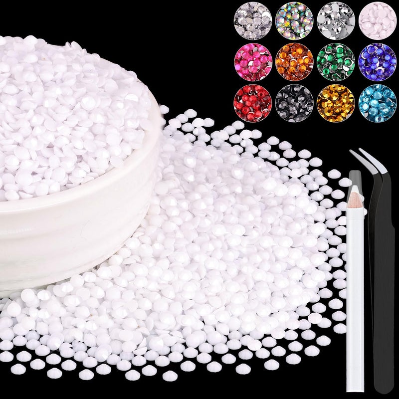 BELLEBOOST 8000PCS 3mm Resin Rhinestones Bulk for Crafting (White), Flatback Bedazzling Crystals for Crafts DIY Nail Decoration, Gems Charms for Tumbler Shoes Clothing Fabric with Pickup Pen and Tweezers - Image 1