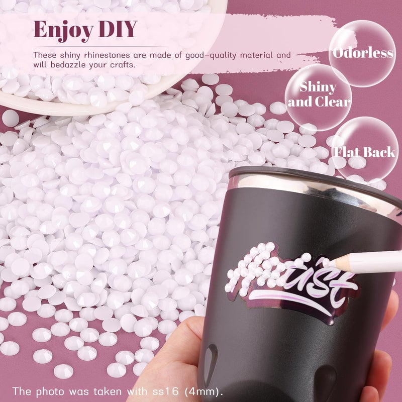BELLEBOOST 8000PCS 3mm Resin Rhinestones Bulk for Crafting (White), Flatback Bedazzling Crystals for Crafts DIY Nail Decoration, Gems Charms for Tumbler Shoes Clothing Fabric with Pickup Pen and Tweezers - Image 4