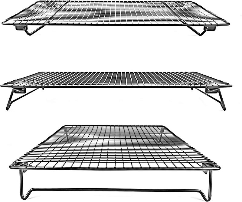 Loquat 2-Piece Cooling Rack with Collapsible Folding Legs - for Cooking, Roasting, Drying, Grilling (Black) - Image 2