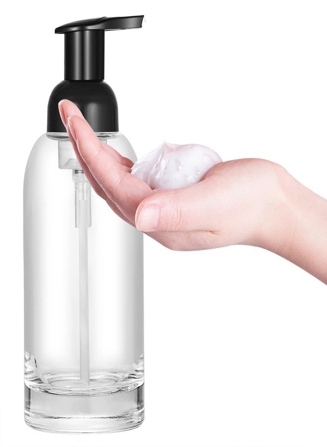 CHBKT Thick Clear Glass Jar Soap Dispenser with Foaming Pump, 13 Ounce Clear Round Bottles Dispenser with Foaming Pump (Black) - Image 2