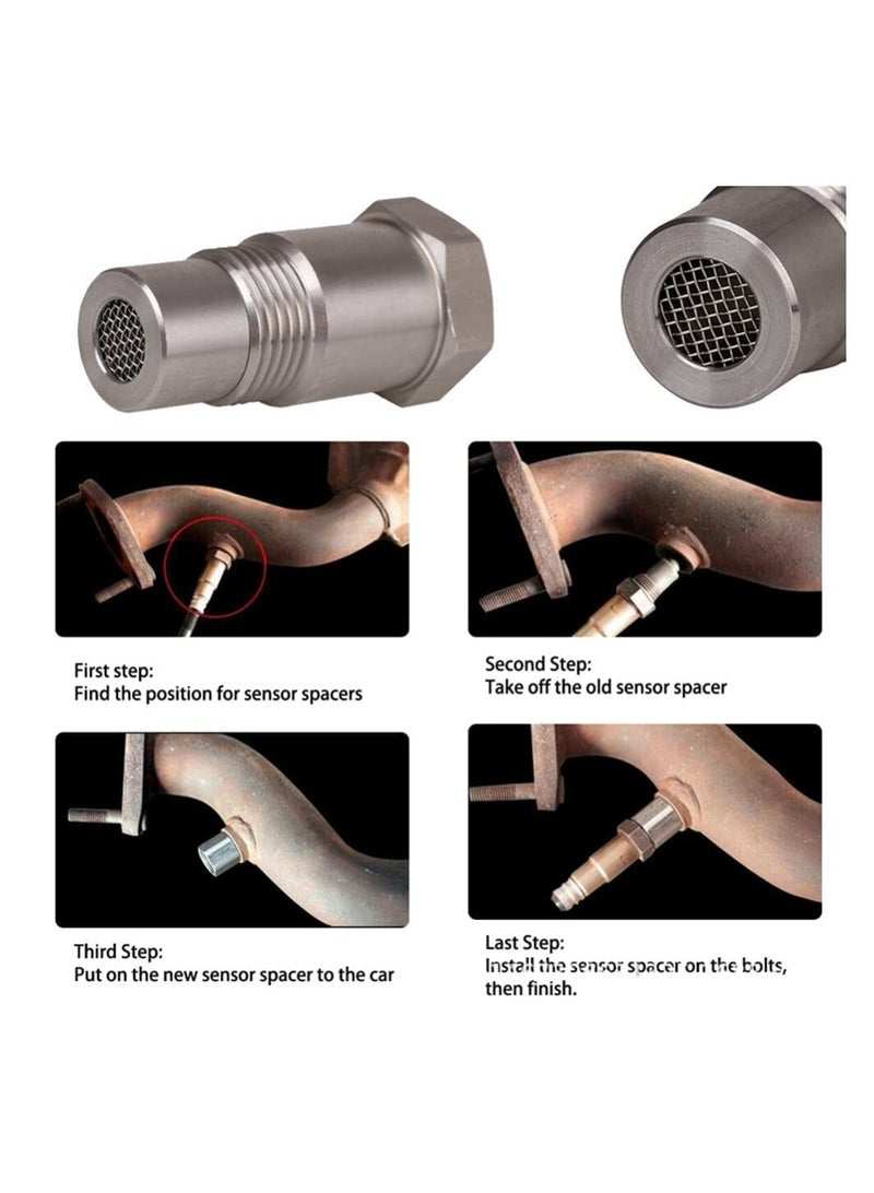 2PCS M18 x 1.5 Car O2 Oxygen Sensors Protective Plug Adapter Stainless Steel Engine Light Eliminator Adapter With Filter - Image 2