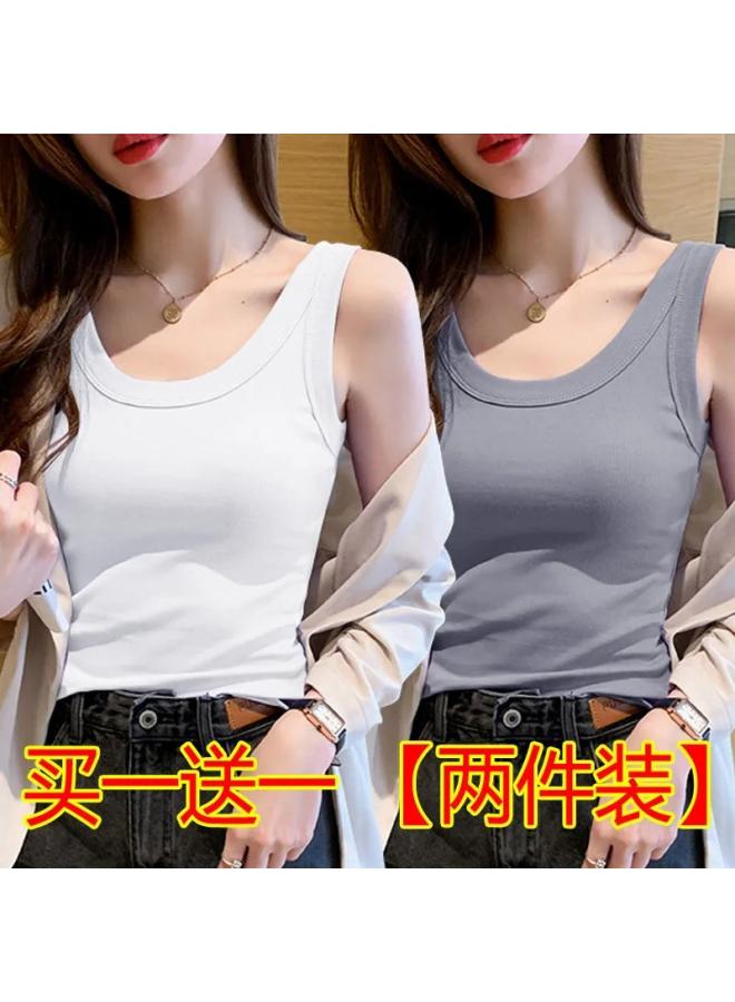 VUELO Single/two-piece Threaded Camisole Women's Spring And Summer New Round Neck Base Shirt All-match Wide Shoulder Belt Top - Image 1