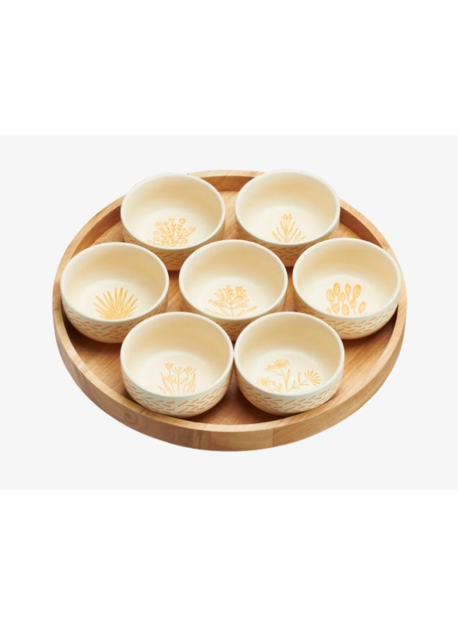 ABYAT طقم أوعية نخيل مع صينية تقديم – أوعية تقديم أنيقة مع صينية متناسقة لتقديم المقبلات والسلطات والحلويات – أدوات مائدة من البورسلان/الخزف المتين للاستخدام اليومي والضيافة والمناسبات – هدية مثالية وعملية - Image 1