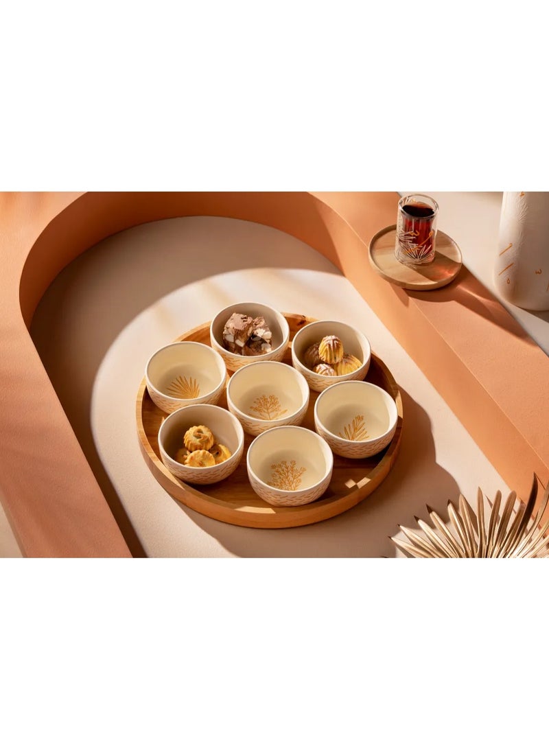 ABYAT طقم أوعية نخيل مع صينية تقديم – أوعية تقديم أنيقة مع صينية متناسقة لتقديم المقبلات والسلطات والحلويات – أدوات مائدة من البورسلان/الخزف المتين للاستخدام اليومي والضيافة والمناسبات – هدية مثالية وعملية - Image 3